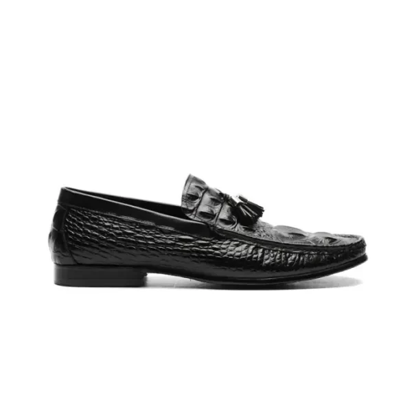 ASD20609BK-2-1.webp Augher Crocodile Embossed Tassel Loafer Shoe