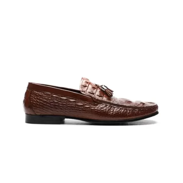 ASD20609BR-2-1.webp Augher Crocodile Embossed Tassel Loafer Shoe