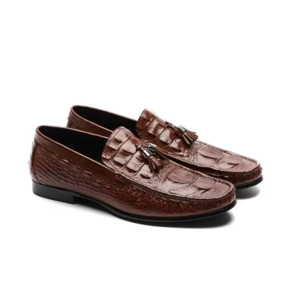 ASD20609BR-5-1.webp Augher Crocodile Embossed Tassel Loafer Shoe